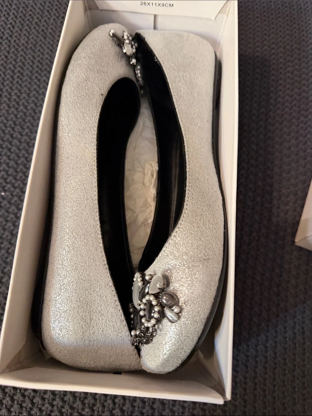 White House Black Market Silver Jeweled Ballet Flats